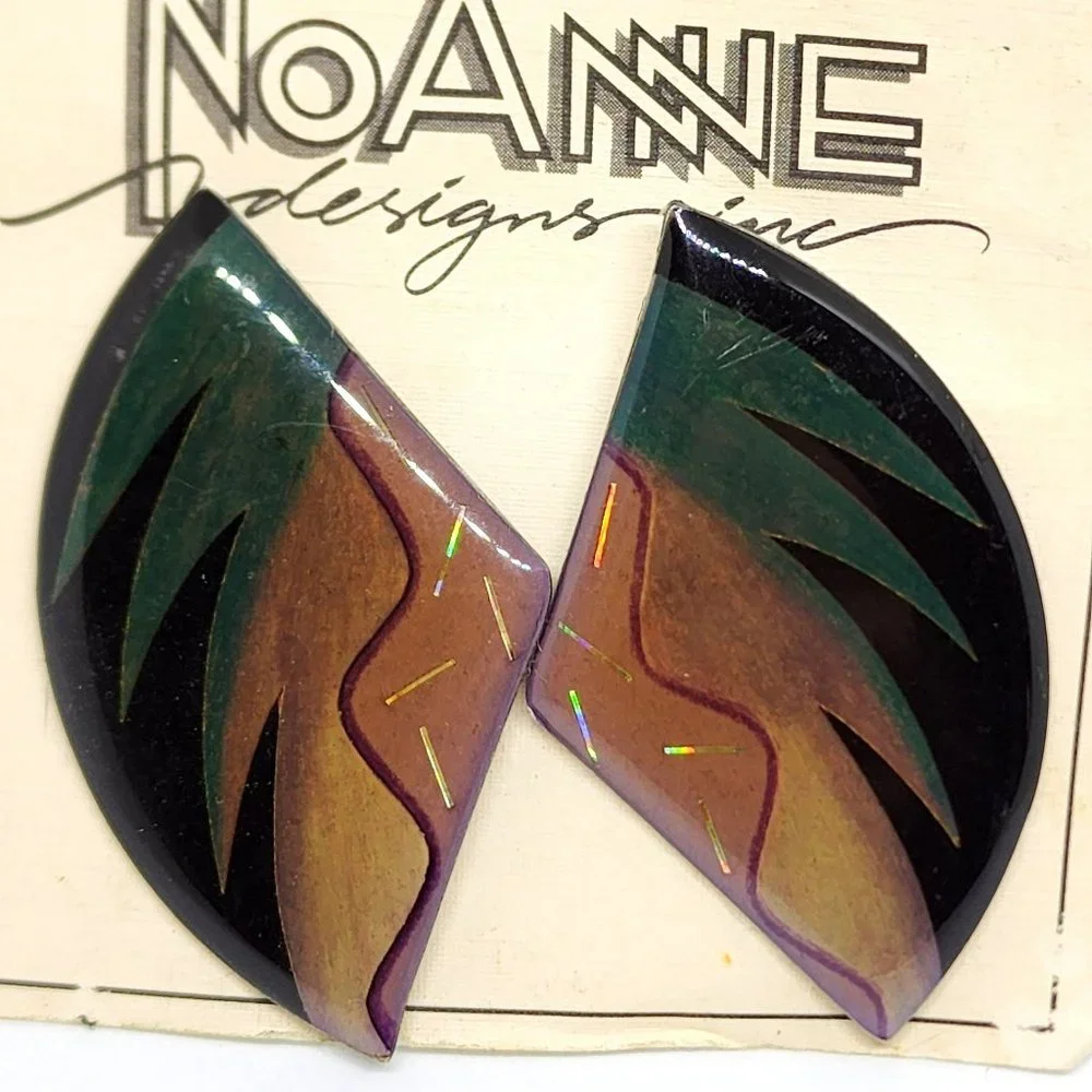 NOC RETRO 1980's NoAnne Boho Hippie Earth Tone Handmade Pierced Earrings